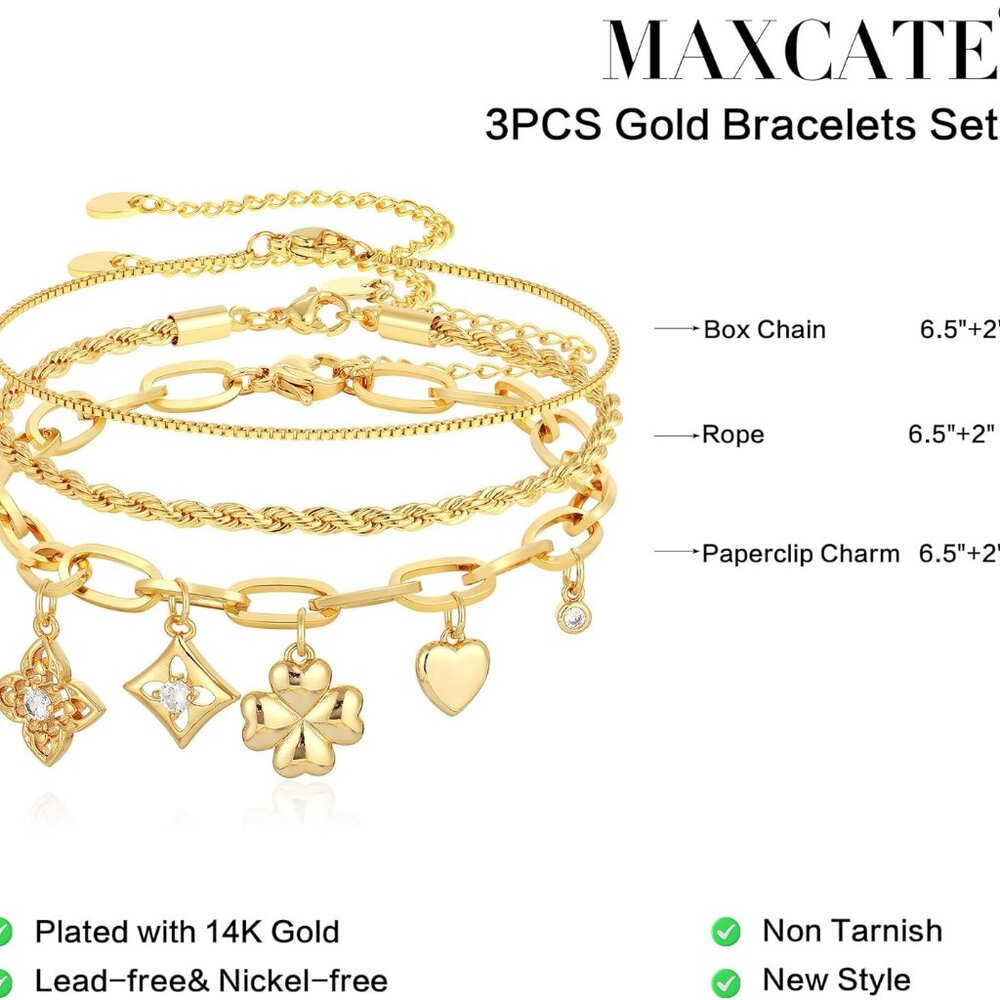 Hypoallergenic 14k Gold Stackable Bracelets Set -… - image 4